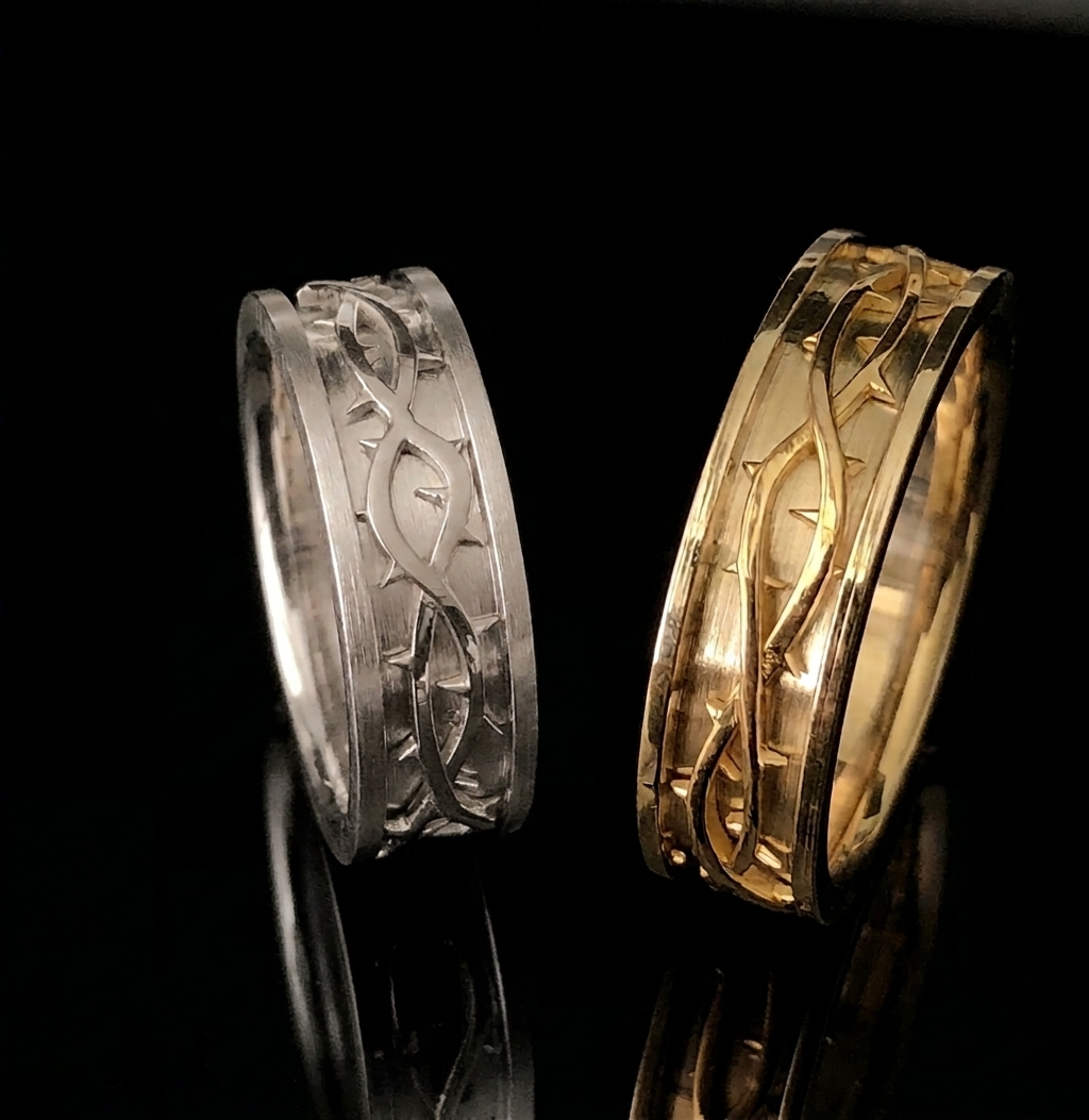 Men Wedding band crown of thorns in 14k or Platinum