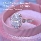 Oval halo 2.5 carat engagement ring with french cut pave in rose gold Vintage inspired