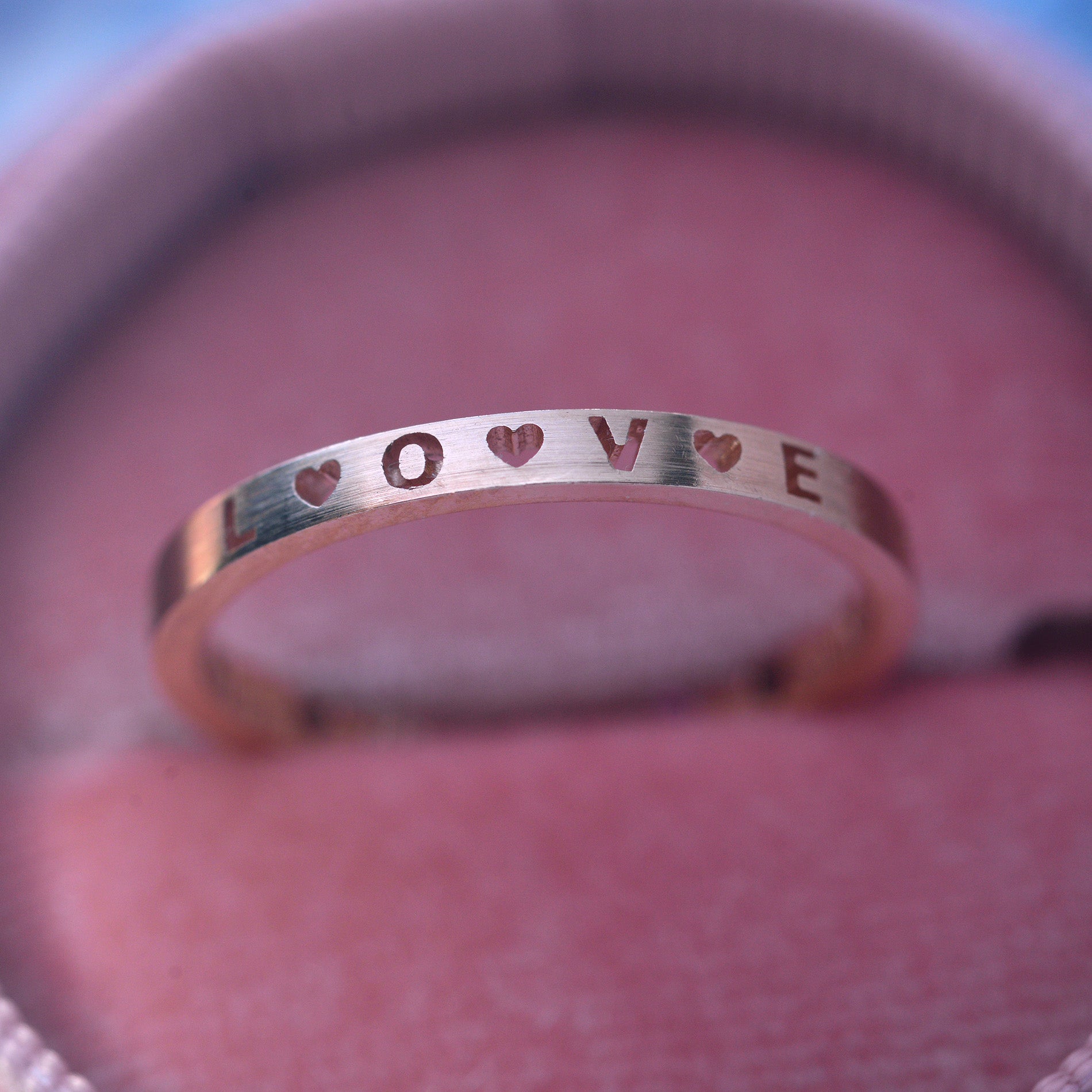 Gold Band LOVE or XOXO in 14k Rose gold satin finish