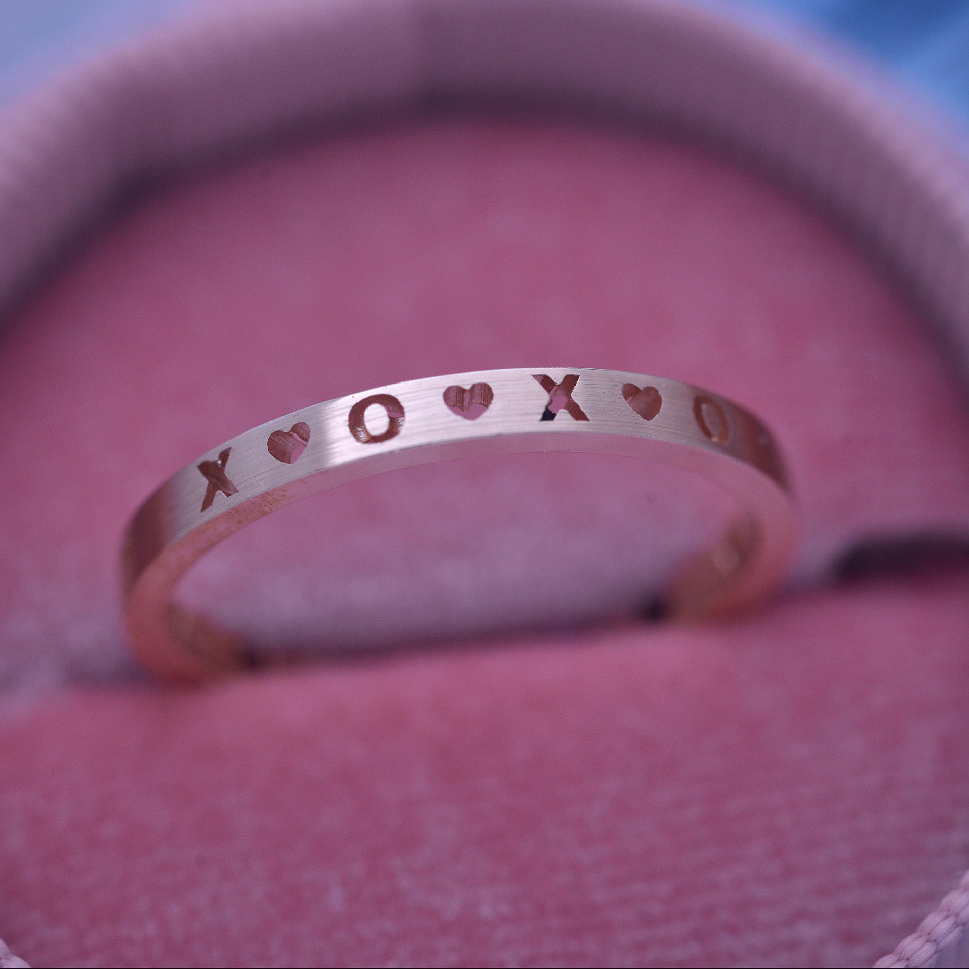 Gold Band LOVE or XOXO in 14k Rose gold satin finish