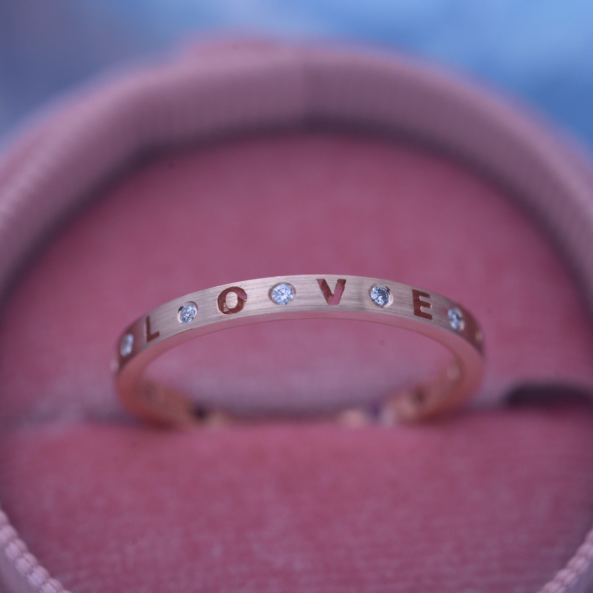 Gold Band LOVE or XOXO in 14k Rose gold satin finish