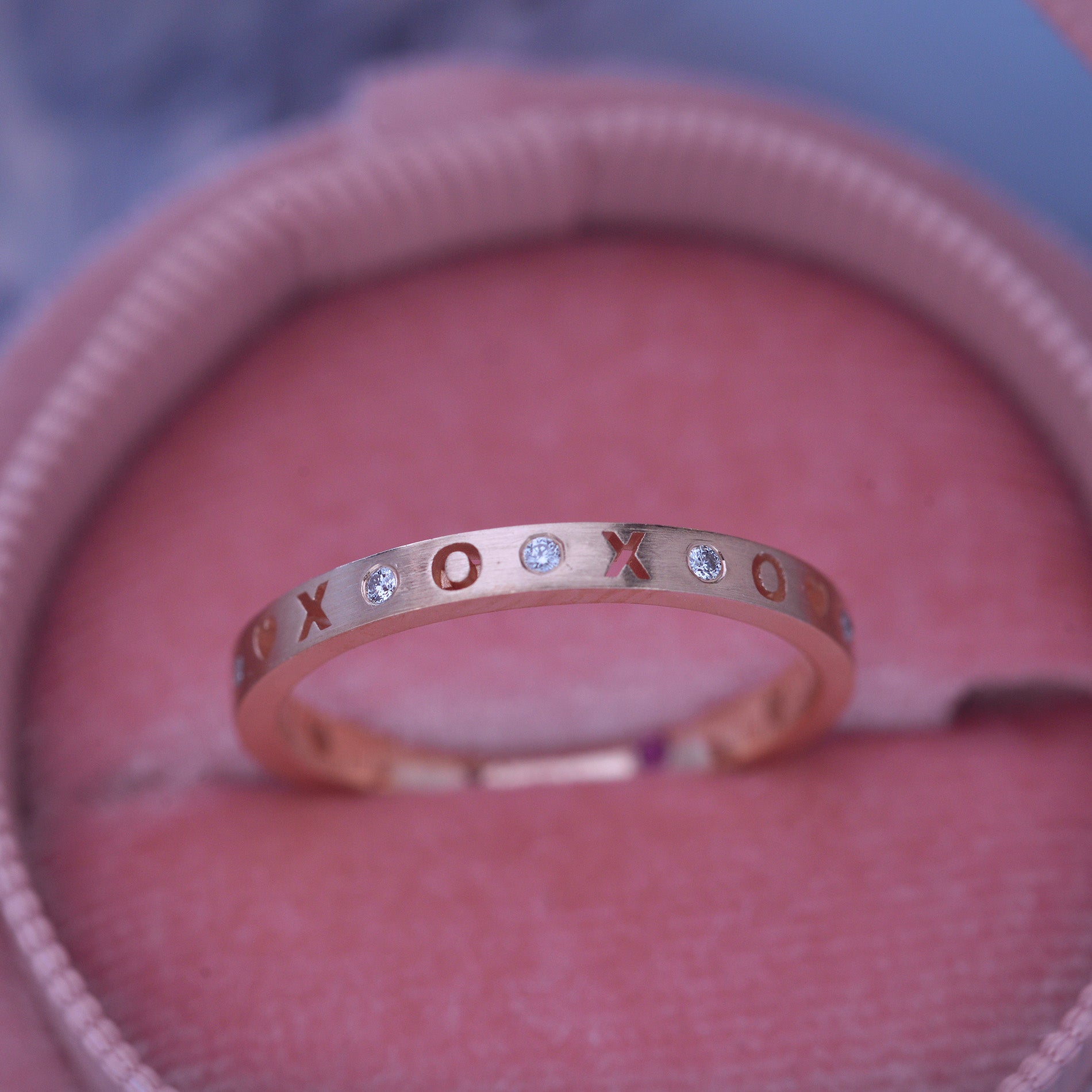 Gold Band LOVE or XOXO in 14k Rose gold satin finish