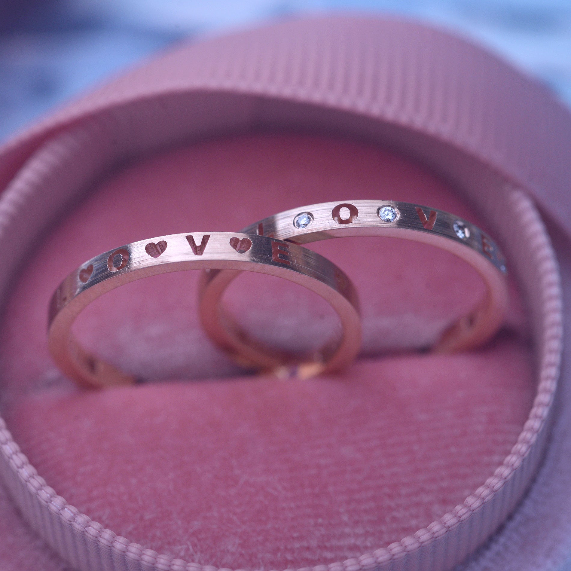 Gold Band LOVE or XOXO in 14k Rose gold satin finish