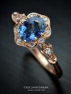 Rose Gold Engagement Ring with cornflower blue sapphire