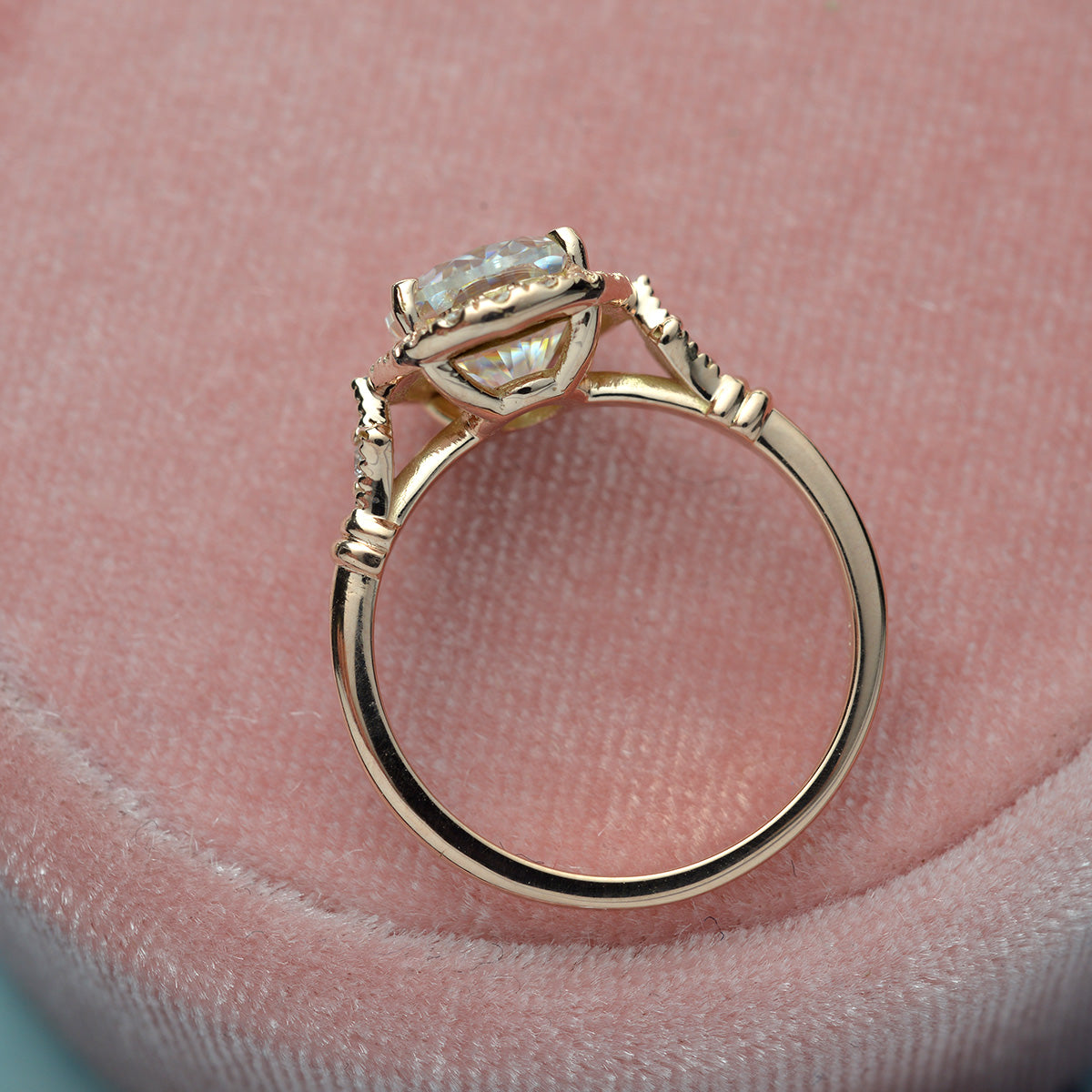 oval halo engagement ring vintage style in pink rose gold