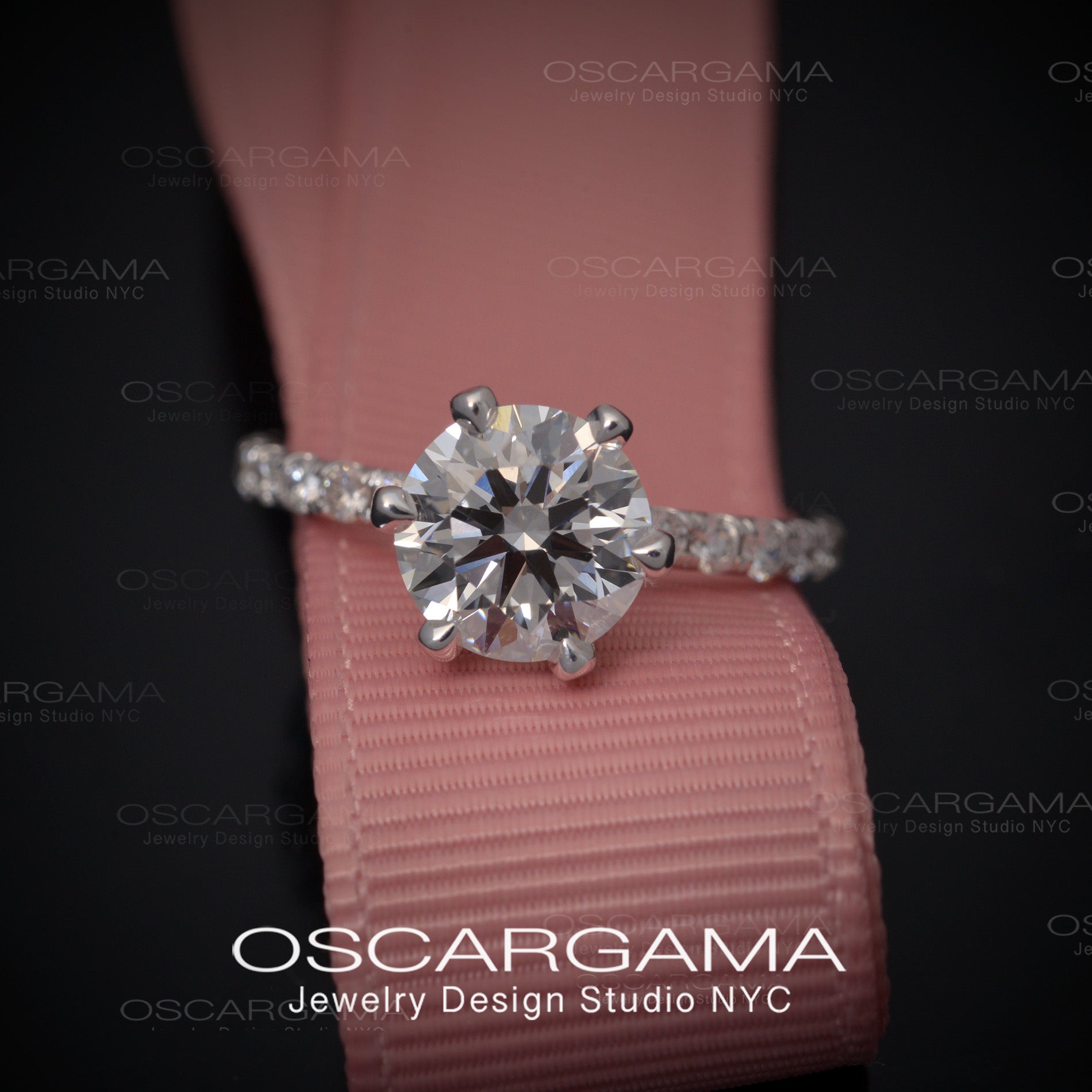 2ct  Solitaire Round Diamond engagement ring with pave on the prongs and band