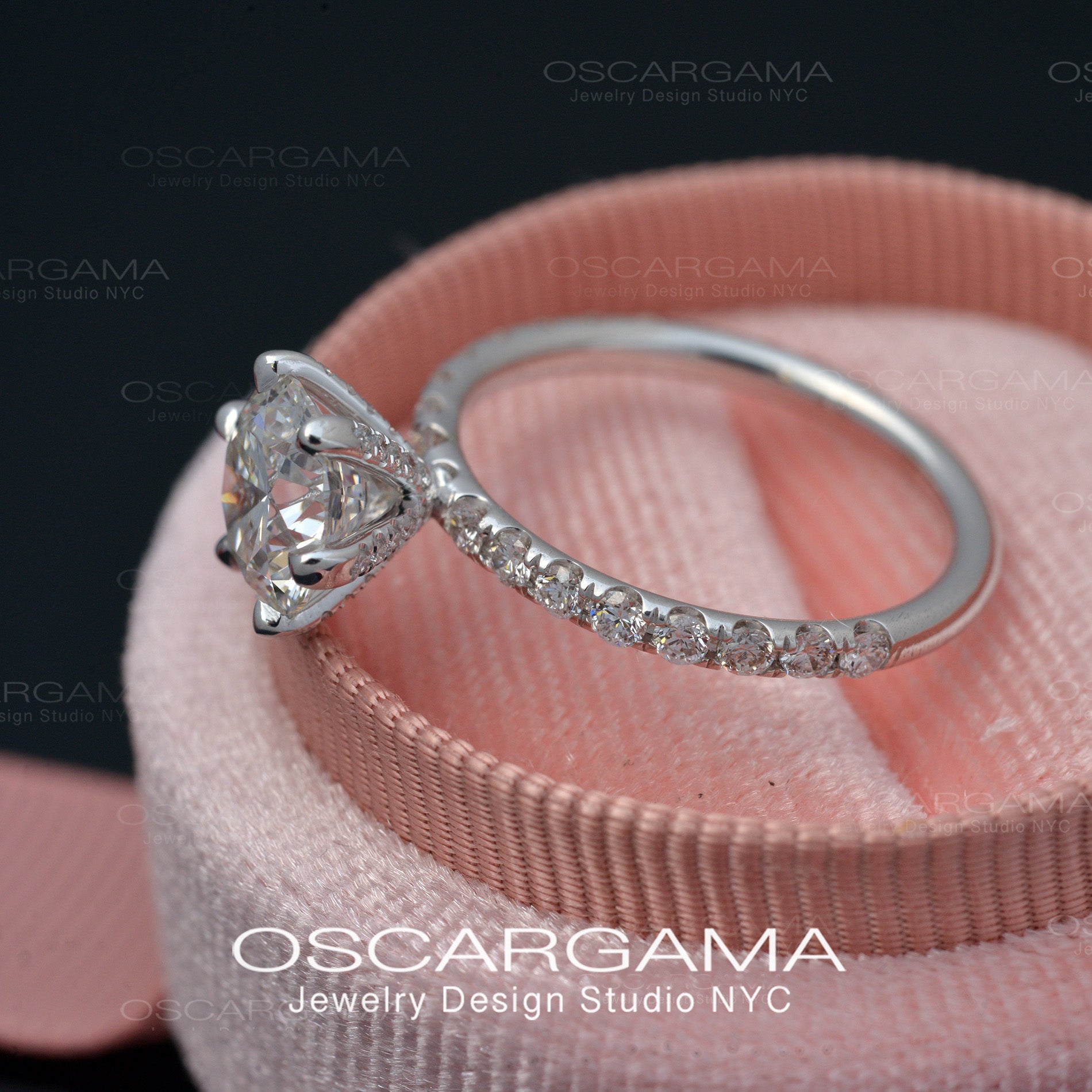 2ct  Solitaire Round Diamond engagement ring with pave on the prongs and band