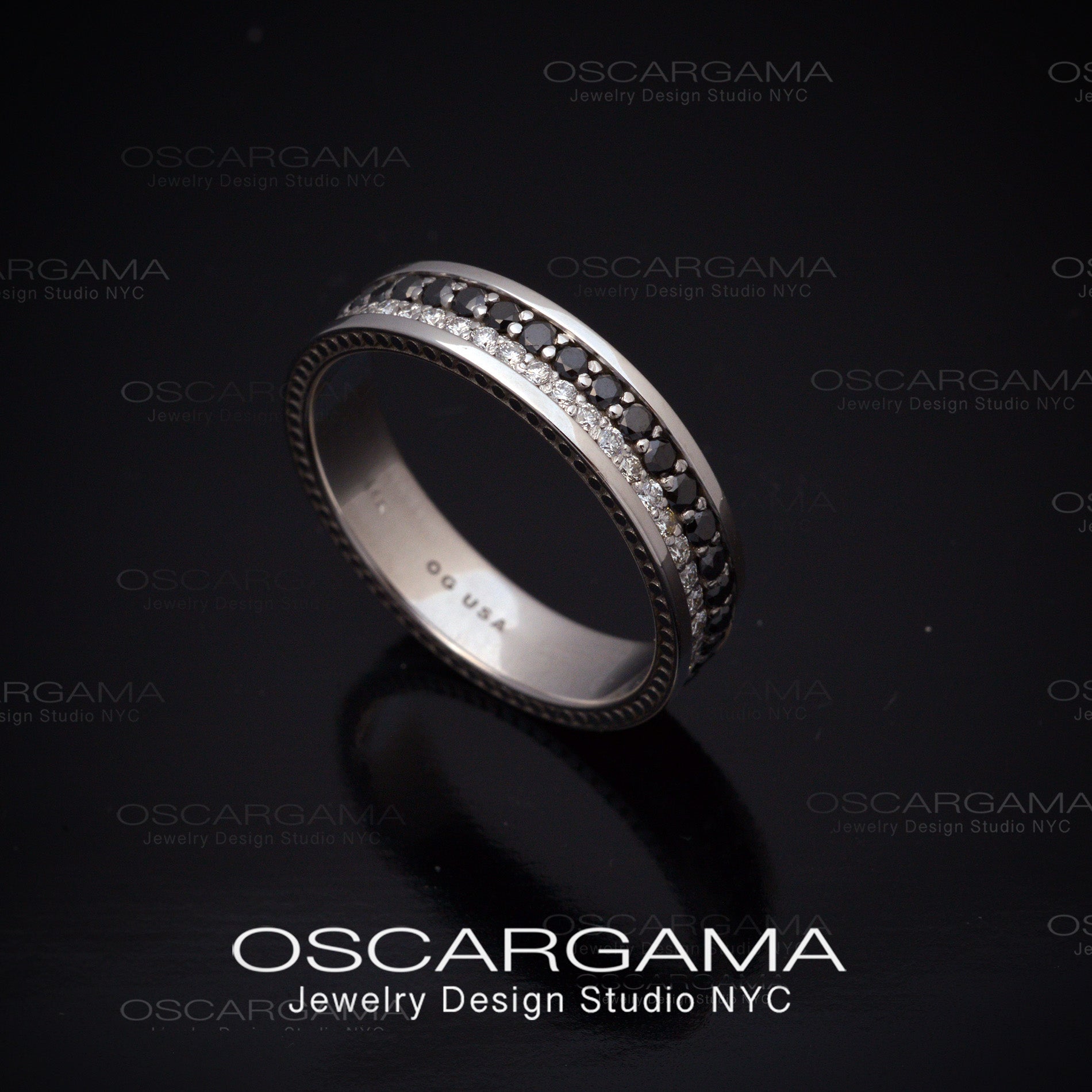 man wedding band with black and white diamonds