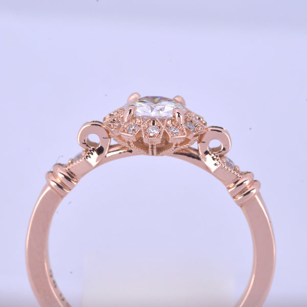 round halo vintage inspired engagement ring in rose gold
