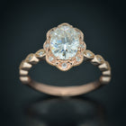 rose gold oval halo engagement ring vintage style front