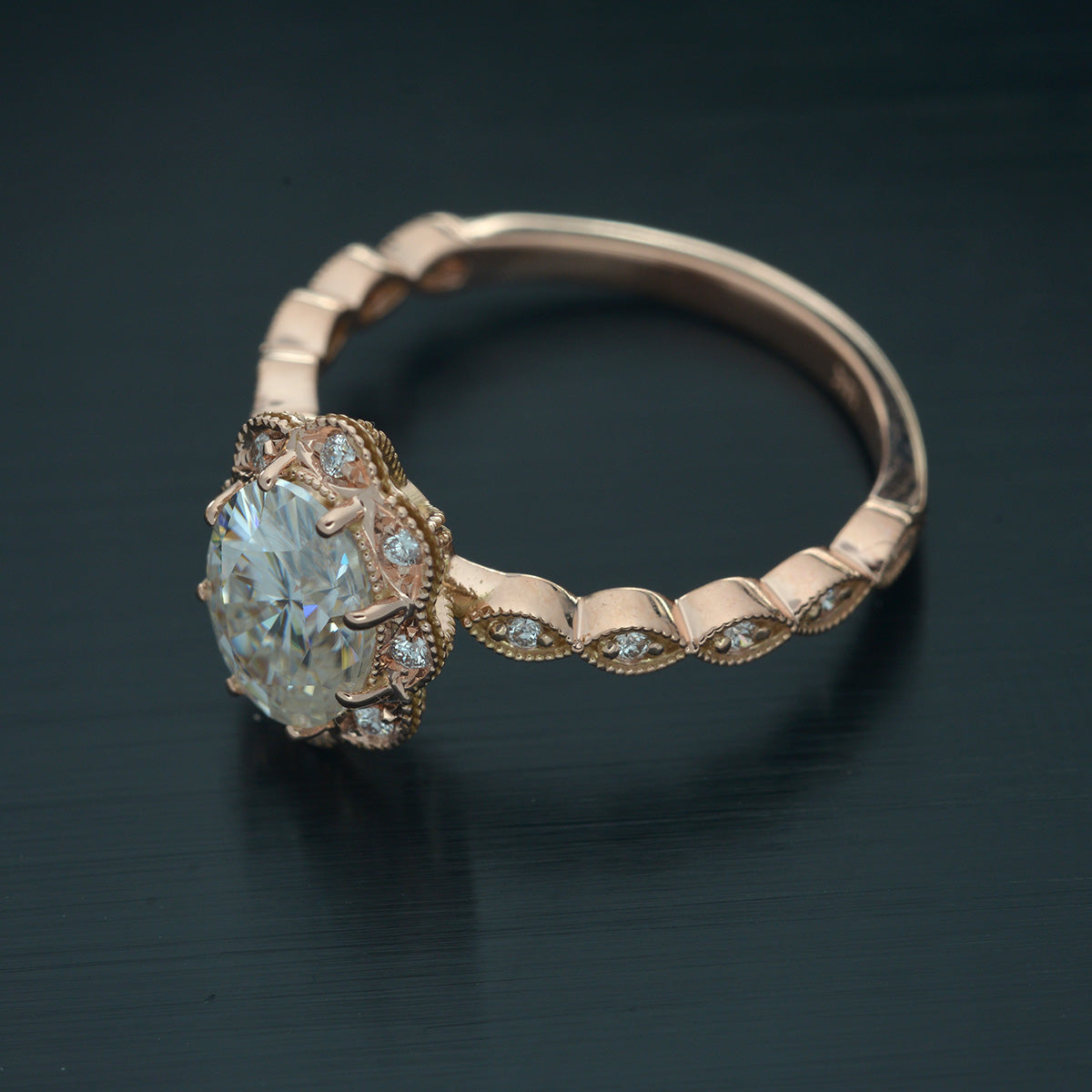 rose gold oval halo engagement ring vintage style