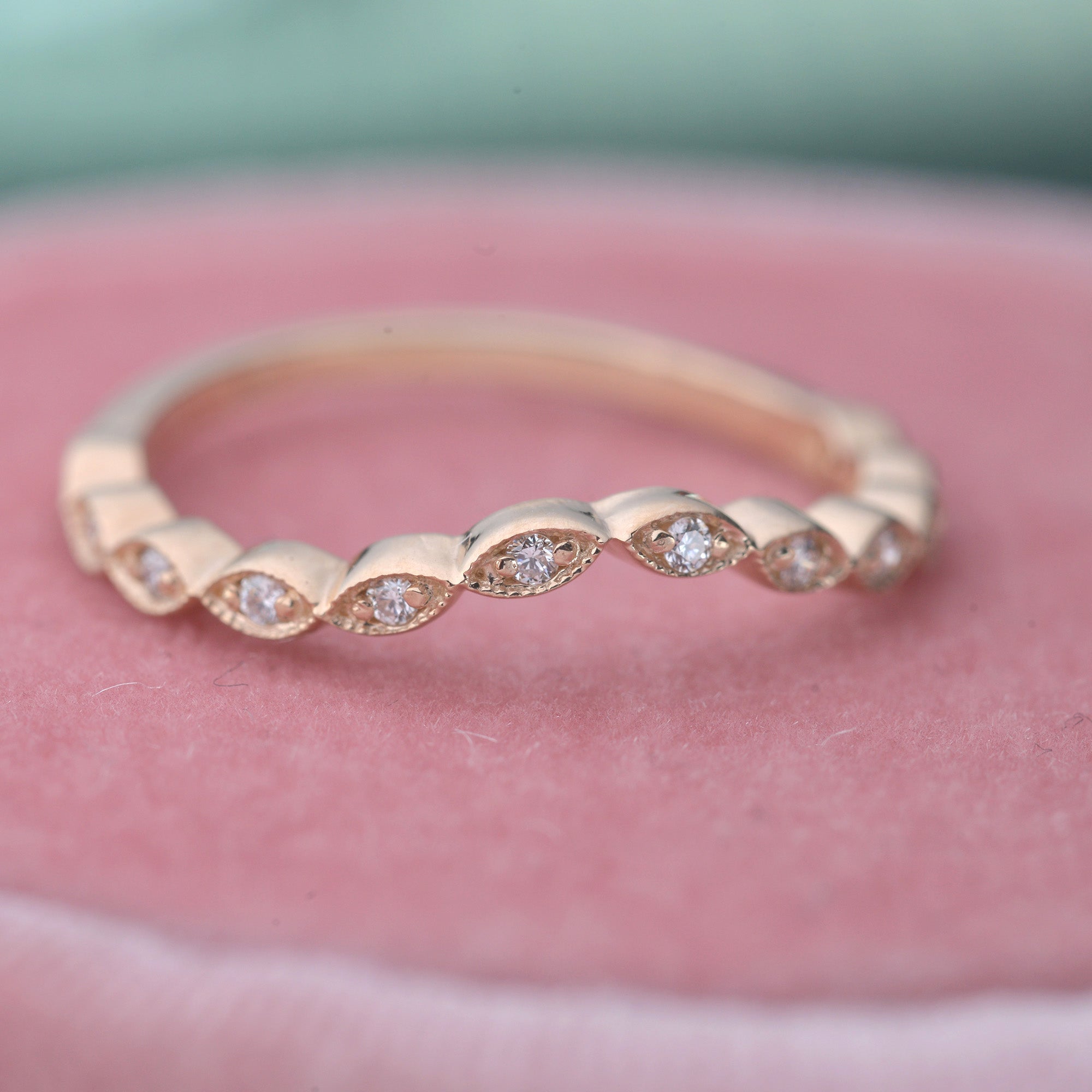 curved wedding band rose gold diamonds 12 diamonds