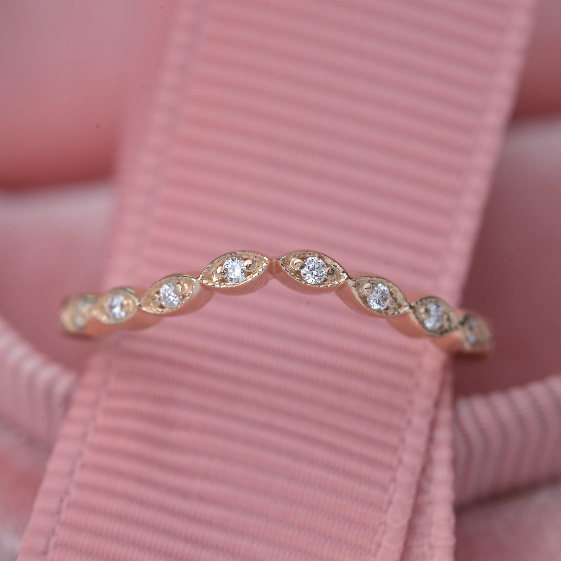 curved wedding band rose gold diamonds 12 diamonds