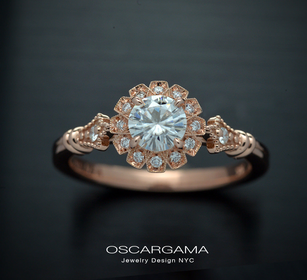 Haydee Sunny Classic Halo Engagement Ring Vintage Inspired in rose gold