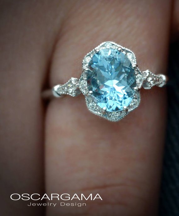 Aqua Marine oval engagement ring