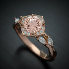 white gold  halo engagement ring twisted band morganite center stone