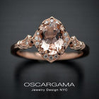 oval halo engagement ring vintage inspired with a morganite in rose gold
