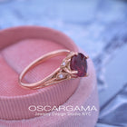 red garnet leaf vine engagement ring in rose gold