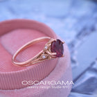 red garnet leaf vine engagement ring in rose gold